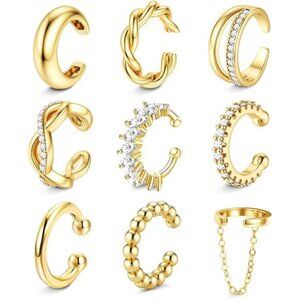 9PCS Ear Cuffs Earrings for Women Non Piercing 14K Gold Plated - Hypoallergenic